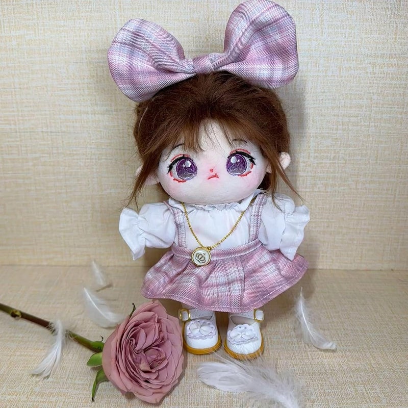 CALEMBOU Plush Doll Clothes Set, Cute JK Uniform Set, Doll Dress Shirt Bow Necklace Shoes 5Pcs Outfits for 20cm/8 inch Soft Dolls Stuffed Animals (Pink Clothes set-20cm/8) - Image 2
